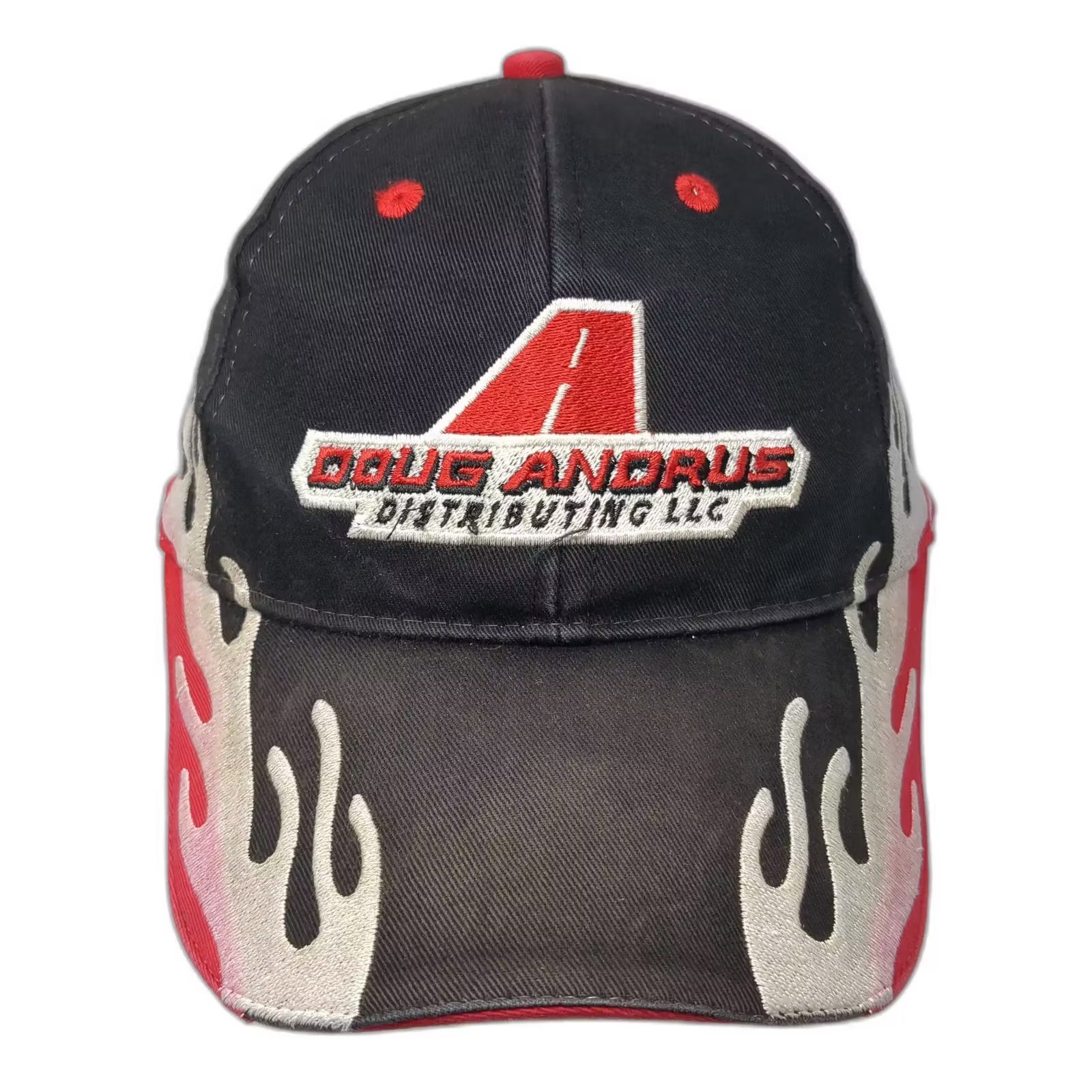 Otto Doug Andrus Distributing Llc Baseball Cap Hat Black Red Strapback Flames